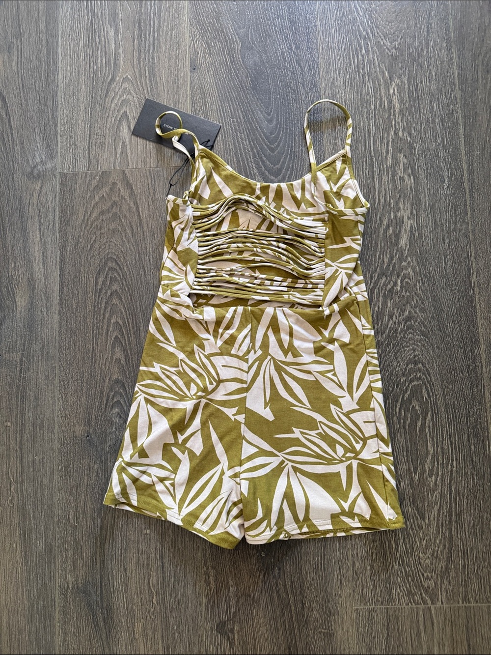 Stone Fox Swim Olive Green and White Leaf Print One-Piece - Picture 2 of 6